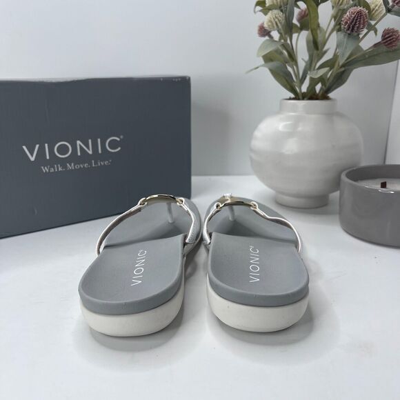 Vionic Raysa Leather Slip On Sandals White/Grey H9679L1100 Women's US 5 M - Picture 4 of 10